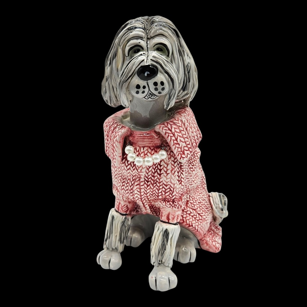 SWAK Sheep Dog In Pink Sweater Spaghetti Hair Figurine Lynda Corneille Fancy
